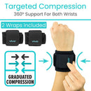 Vive Health Compression Wrist Wrap for Carpal Tunnel and Arthritis Support, Black, Pair