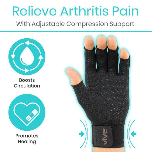 Vive Health Copper Arthritis Gloves with Strap, Black