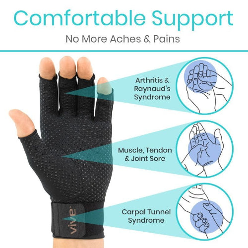 Vive Health Copper Arthritis Gloves with Strap, Black