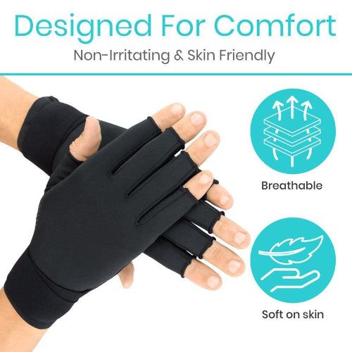 Vive Health Copper Arthritis Gloves with Strap, Black