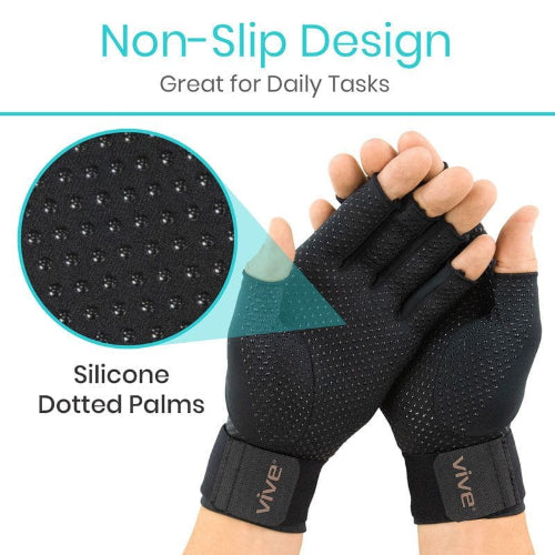 Vive Health Copper Arthritis Gloves with Strap, Black