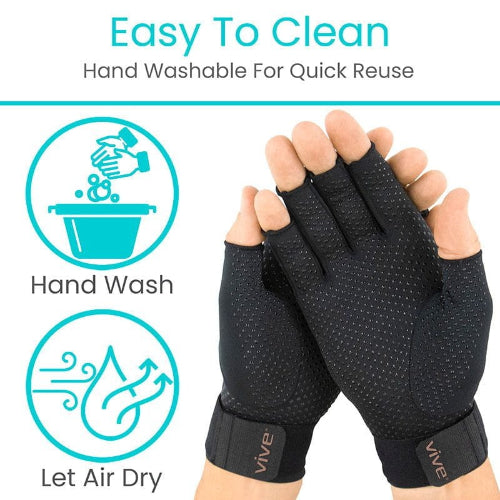 Vive Health Copper Arthritis Gloves with Strap, Black, Provides Compression and Support for Stiff and Achy Hands. Moovkart
