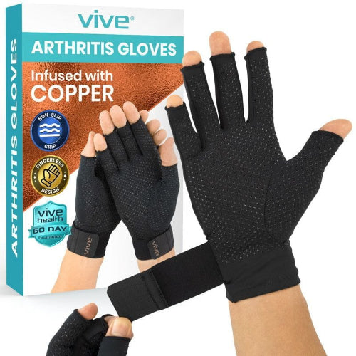 Vive Health Copper Arthritis Gloves with Strap, Black