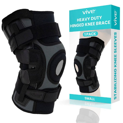 Vive Health Heavy Duty Hinged Knee Brace – Adjustable Support for ACL, PCL, and Meniscus Injuries, Black with Gray, Moovkart