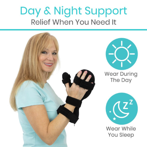 Vive Health Resting Hand Splint in Black, designed for immobilizing and supporting the hand, Moovkart.