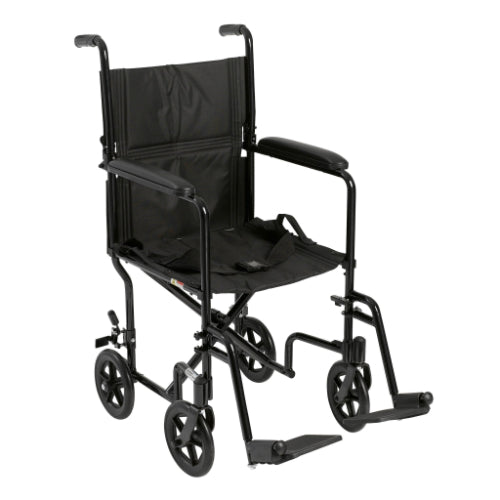 Drive Medical Lightweight Transport Wheelchair, Black, 17-Inch Seat Width, Compact and Easy to Maneuver for Enhanced Mobility, Moovkart.