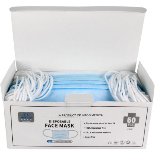Disposable Face Mask Bx/50 with EarLoops 3-Ply Level 3 Blue