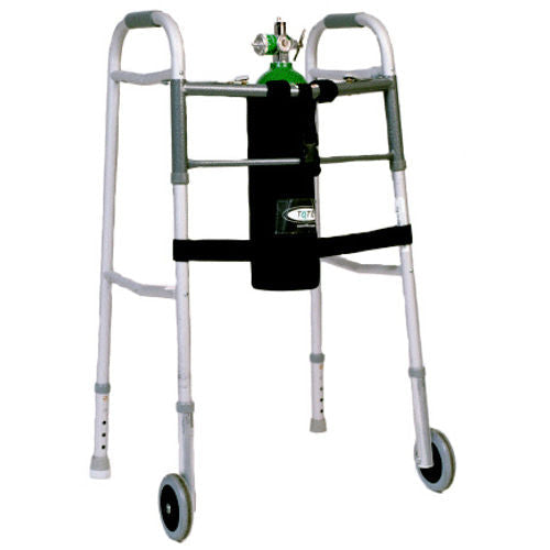 Tote Oxygen Tank Carrier for D-Cylinder, Secure Fit for Wheeled Walker, Black Fabric Bag with Adjustable Straps. Moovkart