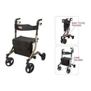 Carex Crosstour Rolling Walker with padded seat, locking brakes, storage bag, and foldable frame. Moovkart