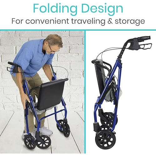 Vive Health Bariatric Rollator, Adjustable Steel Frame, Blue