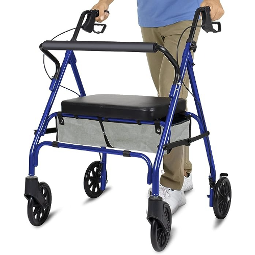 Vive Health Bariatric Rollator, Adjustable Steel Frame, Blue