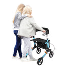 Folding Lift Walker with Seat and Brakes Aluminum Frame Adjustable Height with Padded Seat and Backrest, Blue