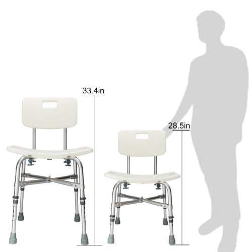 Medical Bathroom Safety Heavy Duty Aluminium Alloy Bath Chair Bench with Back, white