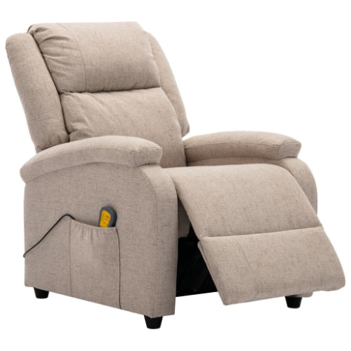 Electric Massage Recliner Cream Fabric, Heated Ergonomic Lounge Chair