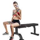 Close-up of the Murtisol Flat Bench Model 1212, highlighting its durable construction and sleek design for core stability, Moovkart