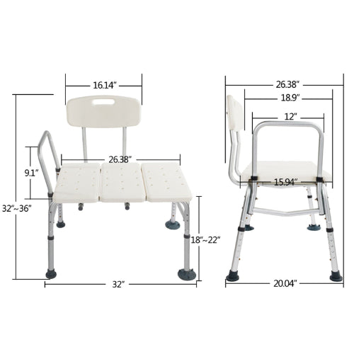 Shower Tub Aluminium Alloy Bath Chair Transfer Bench with Wide Seat, white
