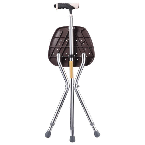 Cane with Seat Combo Aluminum Alloy Portable LED Folding Height Adjustable Walking Stick Chair