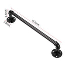 Black metal pipe shelf bracket with dimensions 15.5 by 2.5 inches.