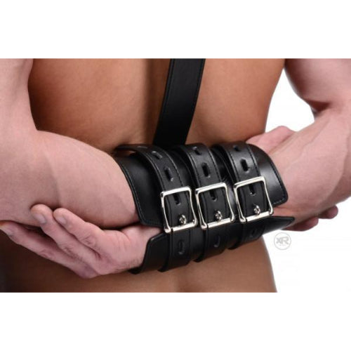 Arm Binder Biceps & Forearm Restraints Black Leather