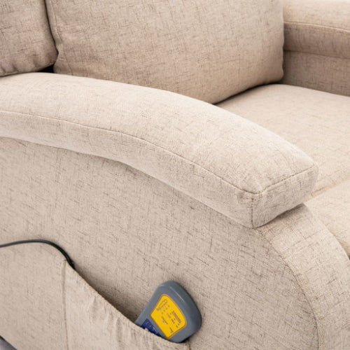 Electric Massage Recliner Cream Fabric, Heated Ergonomic Lounge Chair