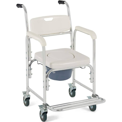 Medical Commode Toilet Seat Shower Wheelchair with Locking Casters