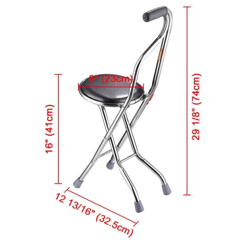 Walking Cane with Seat Aluminum Floding Chair Height Adjustable Heavy Stick stool