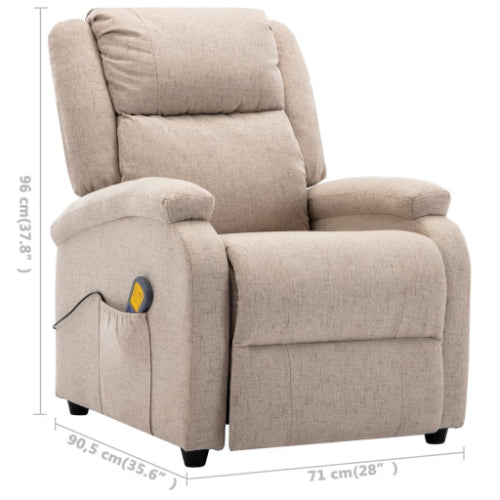 Electric Massage Recliner Cream Fabric, Heated Ergonomic Lounge Chair
