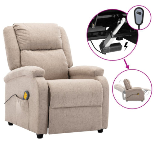 Electric Massage Recliner Cream Fabric, Heated Ergonomic Lounge Chair