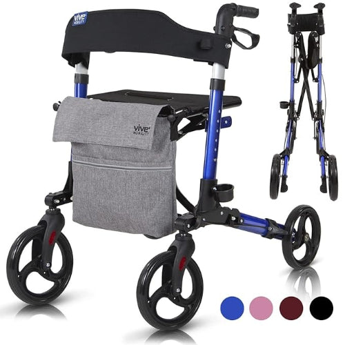 Vive Health Rollator Walker Foldable, Storage Bag, Blue