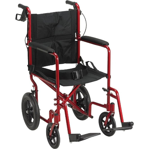 Drive Medical Expedition Aluminum Transport Chair with Loop Locks 19 Inches,Red