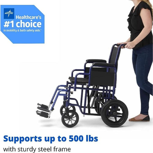Transport Wheelchair Bariatric 22 Wide Blue