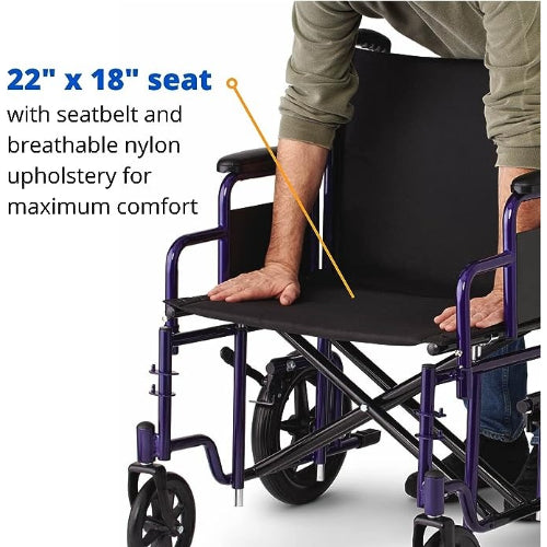 Transport Wheelchair Bariatric 22 Wide Blue
