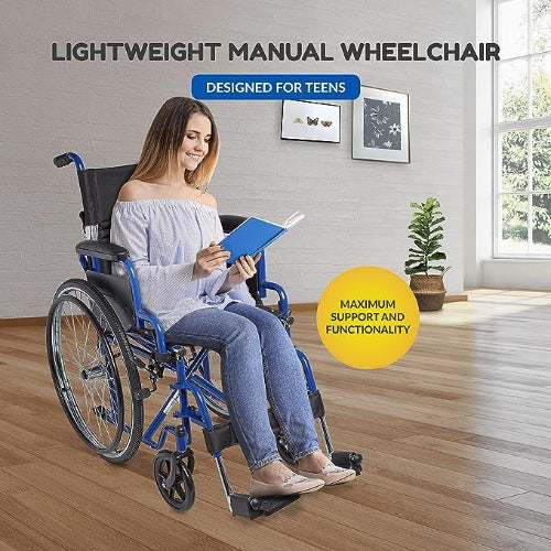 Ziggo Folding Lightweight Wheelchair, 16 Inches, Blue