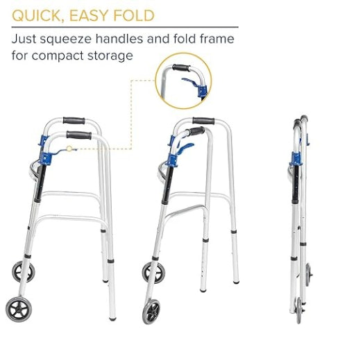 Drive Medical Folding Walker with 5" Wheels Trigger Release Adult ...
