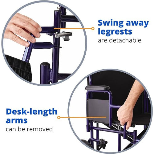 Transport Wheelchair Bariatric 22 Wide Blue