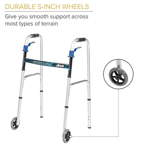 Drive Medical Folding Walker with 5" Wheels Trigger Release Adult ...