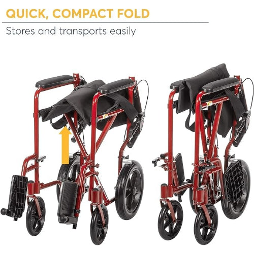 Drive Medical Expedition Aluminum Transport Chair with Loop Locks 19 Inches,Red