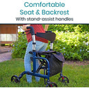 Vive Health Hybrid Rollator Wheelchair, Folding Aluminum Frame with 8 Inch Wheels, Footrests, Blue