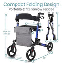 Vive Health 4-Wheel Rollator Walker, Foldable, Adjustable, with Storage Bag