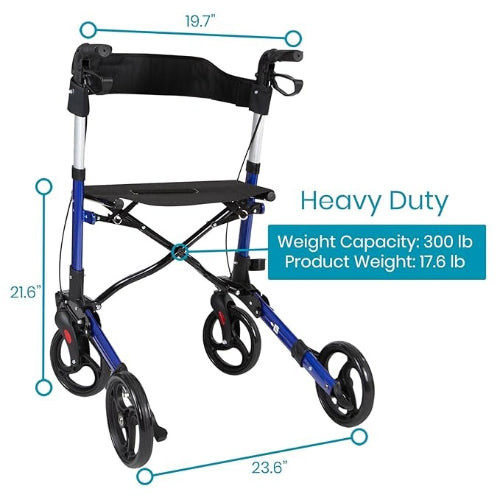 Vive Health 4-Wheel Rollator Walker, Foldable, Adjustable, with Storage Bag