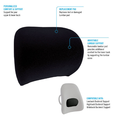 ObusForme Replacement Lumbar Pad Only for Wideback, Lowback and Highback, Black