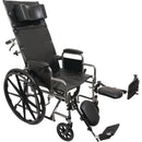 ProBasics Reclining Wheelchair with full back support reclines 90-160 degrees, featuring safety locks, padded arms, and legrests. Moovkart