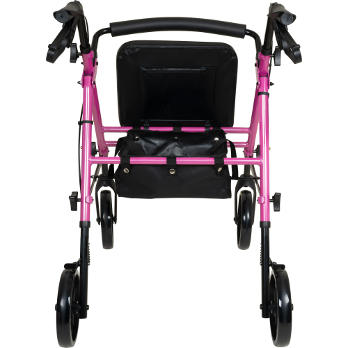 ProBasics Pink Rollator neatly folded for compact storage and easy transport, Moovkart