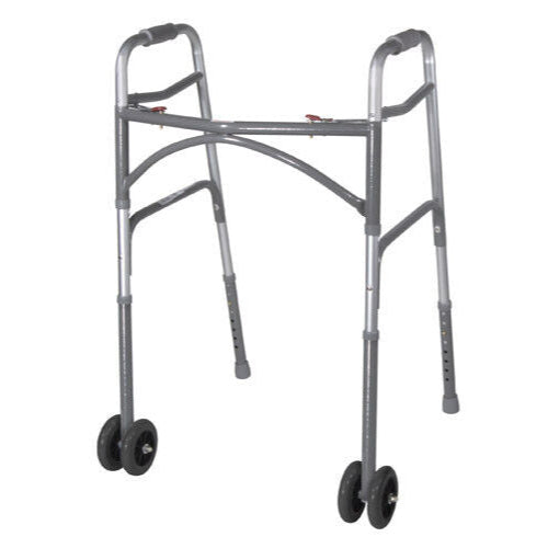 Bariatric Adult Folding Walker with Wheels Double Button