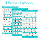 Vive Health Improved Flexibility Poster with Yoga Stretch and Resistance Band Guides, Pack of 3