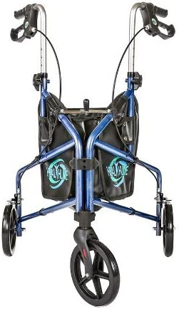 Drive Medical Rollator 3-Wheeled with Pouch,Basket tray,Brakes, Blue