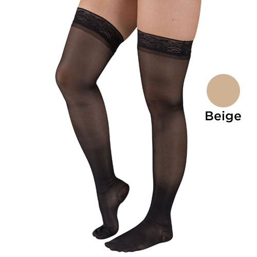 Blue Jay Ladie's Sheer Moderate Supprt 15-20 mmHg Thigh-High Large with Stay Top, Beige