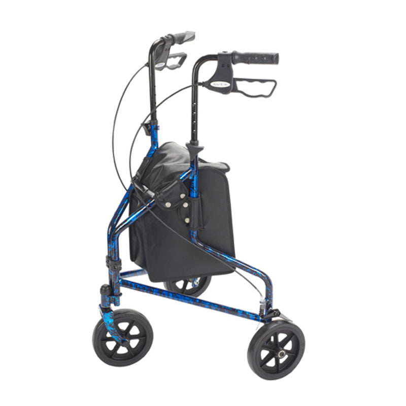Rollator 3-Wheeled with Pouch & Basket Loop Brake-Flame Blue