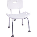 ProBasics Shower Chair with Back, adjustable height legs, and non-slip safety feet. Moovkart