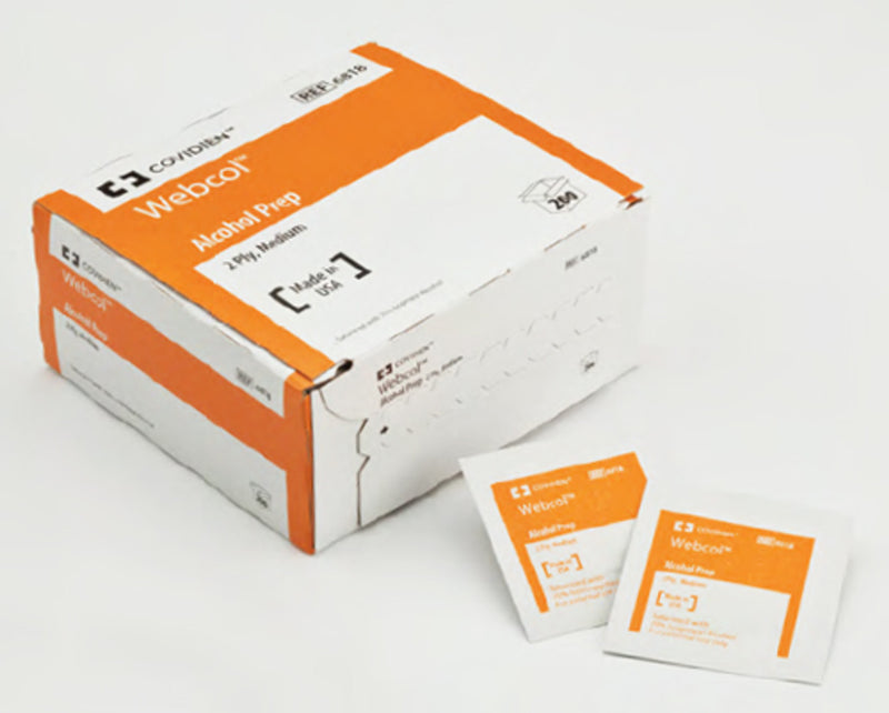 Covidien Webcol Alcohol Prep Pads, Medium, 2-Ply, Box of 200